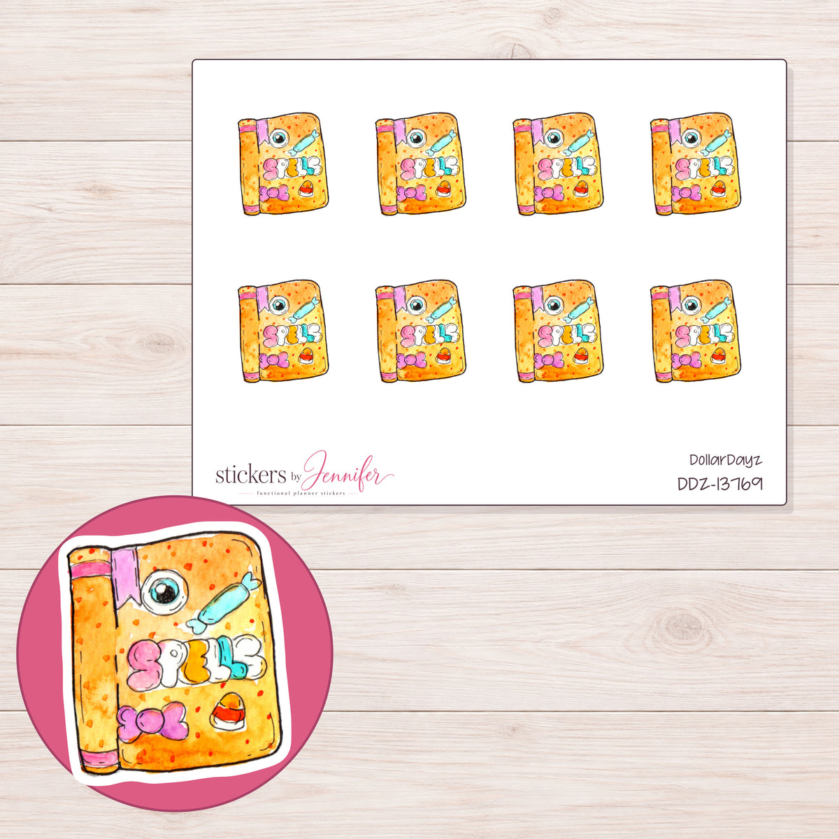 DDZ-13769 planner sticker sheet with enlarged sticker detail