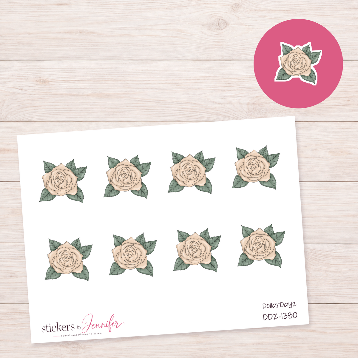 Cream Rose with Leaves Planner Stickers | DDZ-1380