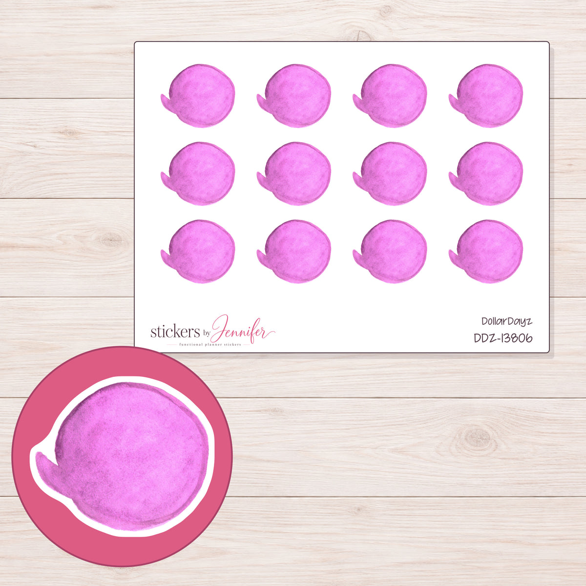 DDZ-13806 planner sticker sheet with enlarged sticker detail