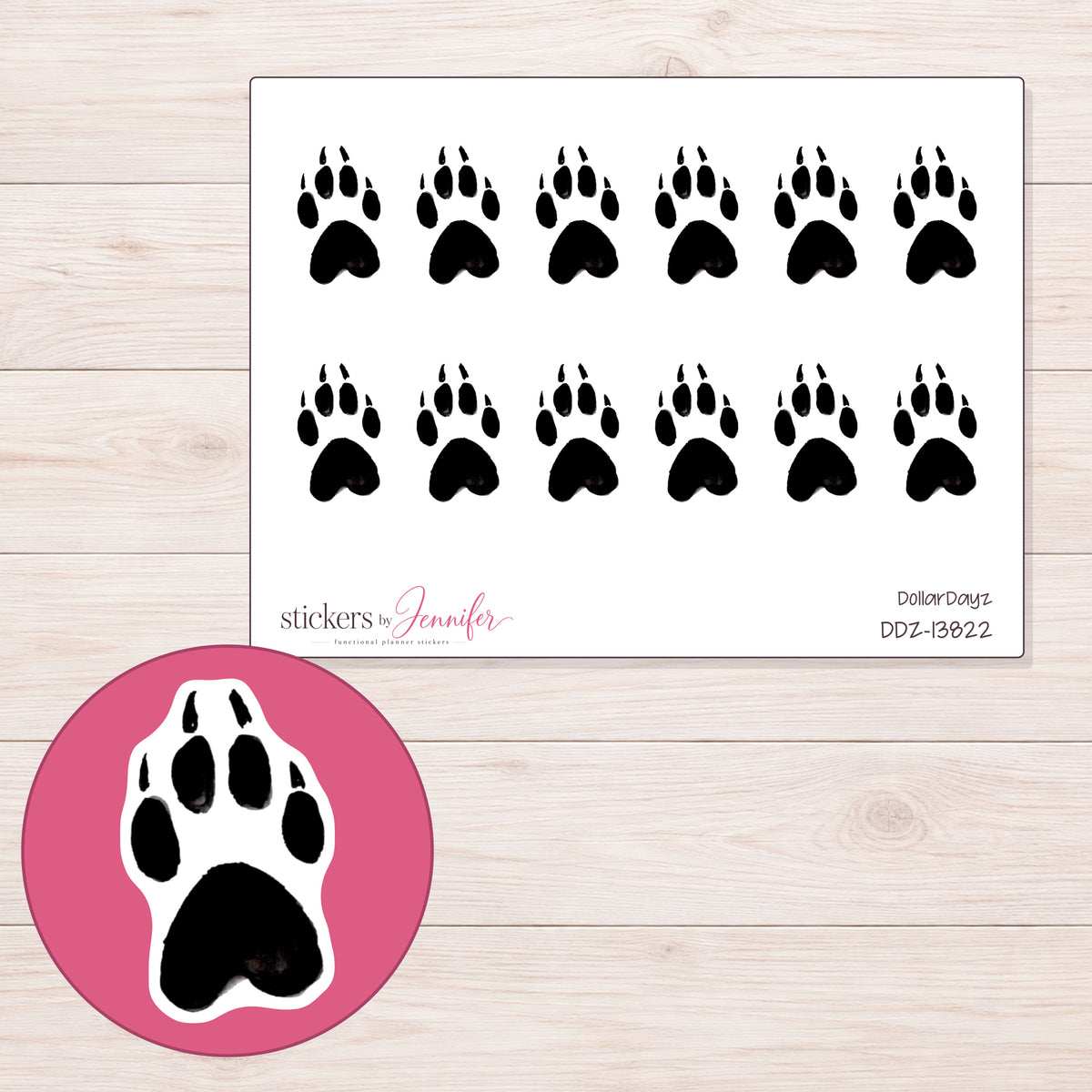 DDZ-13822 planner sticker sheet with enlarged sticker detail