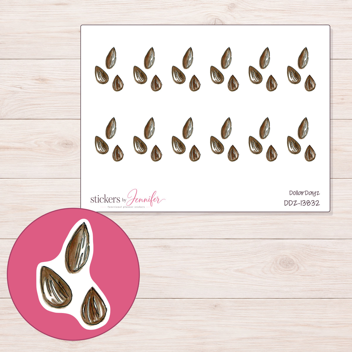 DDZ-13832 planner sticker sheet with enlarged sticker detail