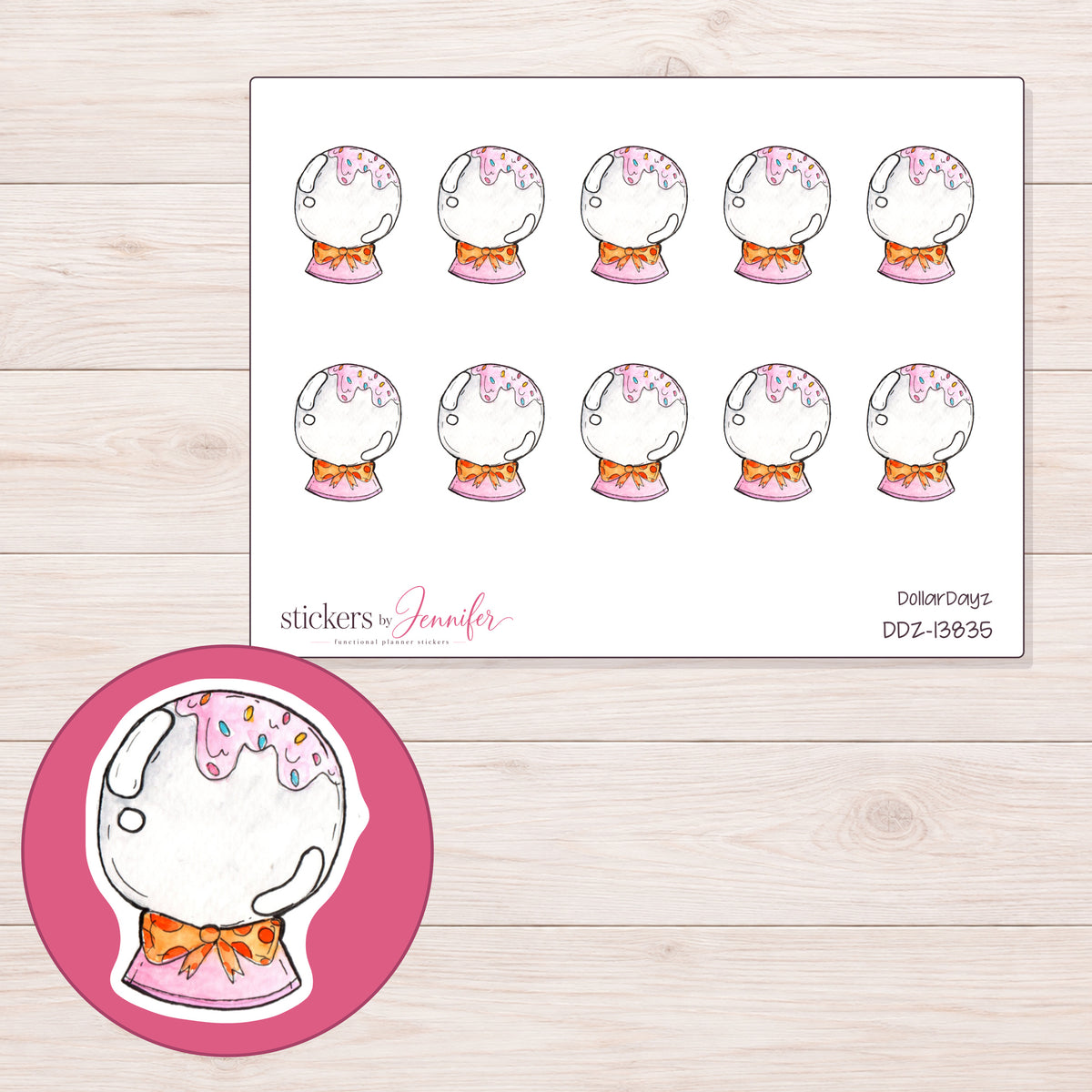 DDZ-13835 planner sticker sheet with enlarged sticker detail