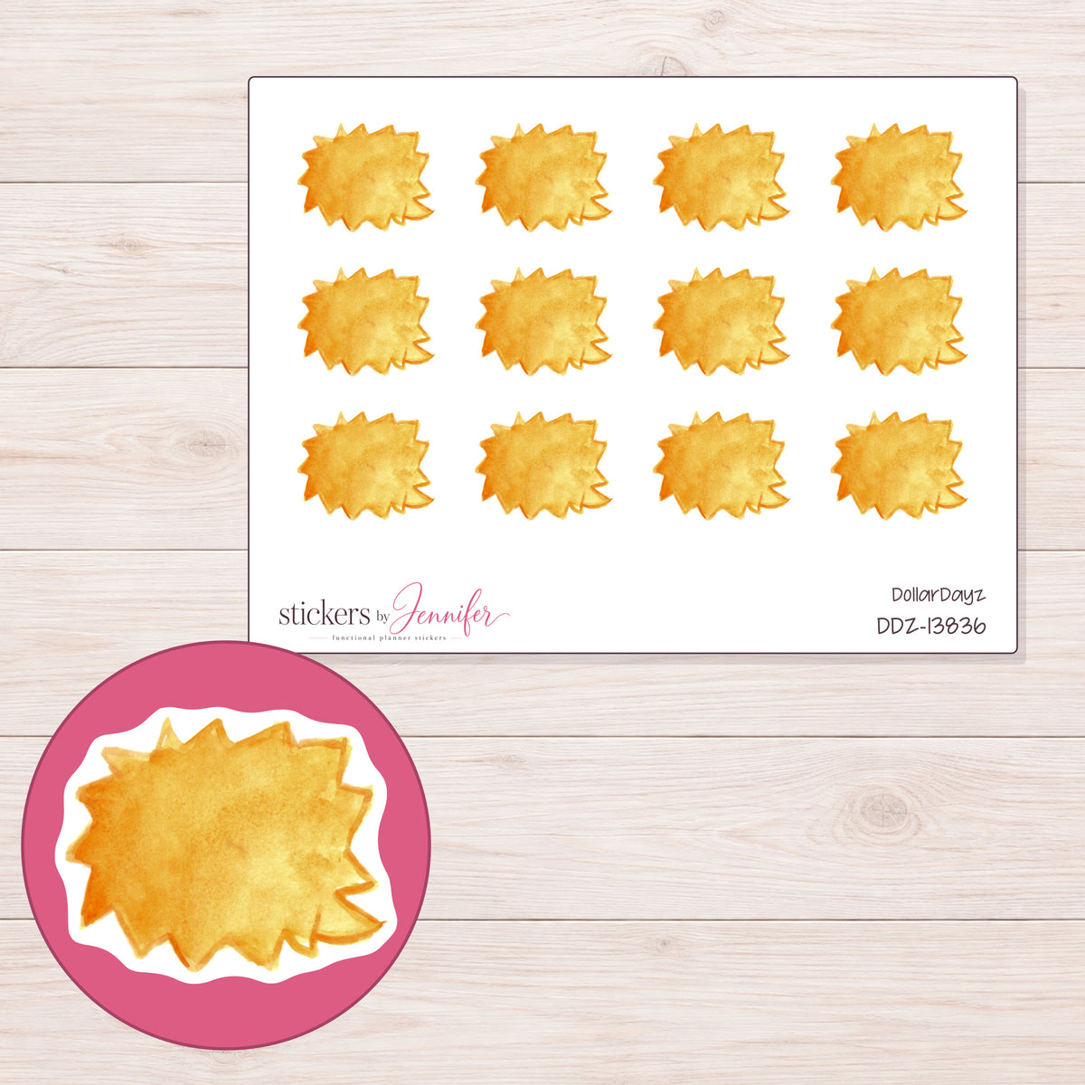 DDZ-13836 planner sticker sheet with enlarged sticker detail