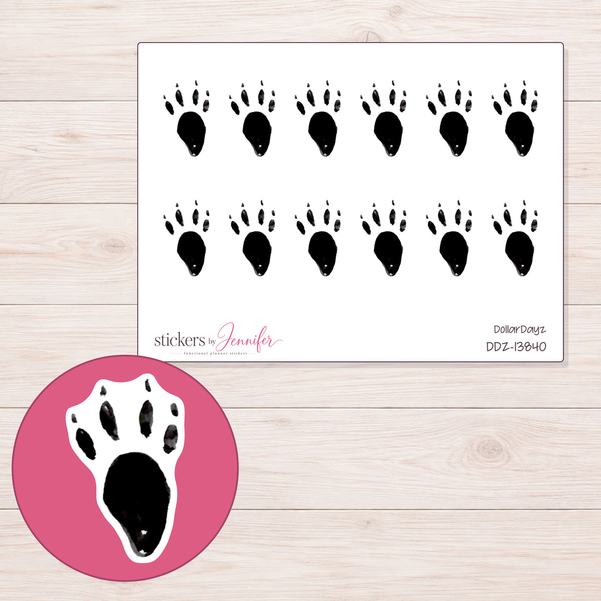 DDZ-13840 planner sticker sheet with enlarged sticker detail