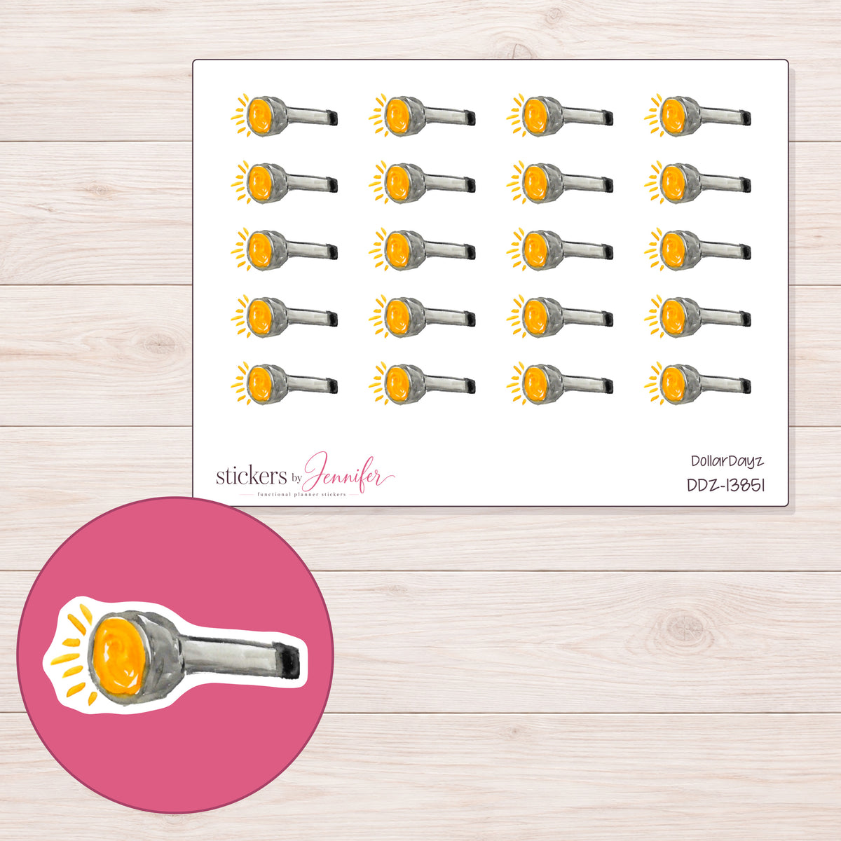 DDZ-13851 planner sticker sheet with enlarged sticker detail