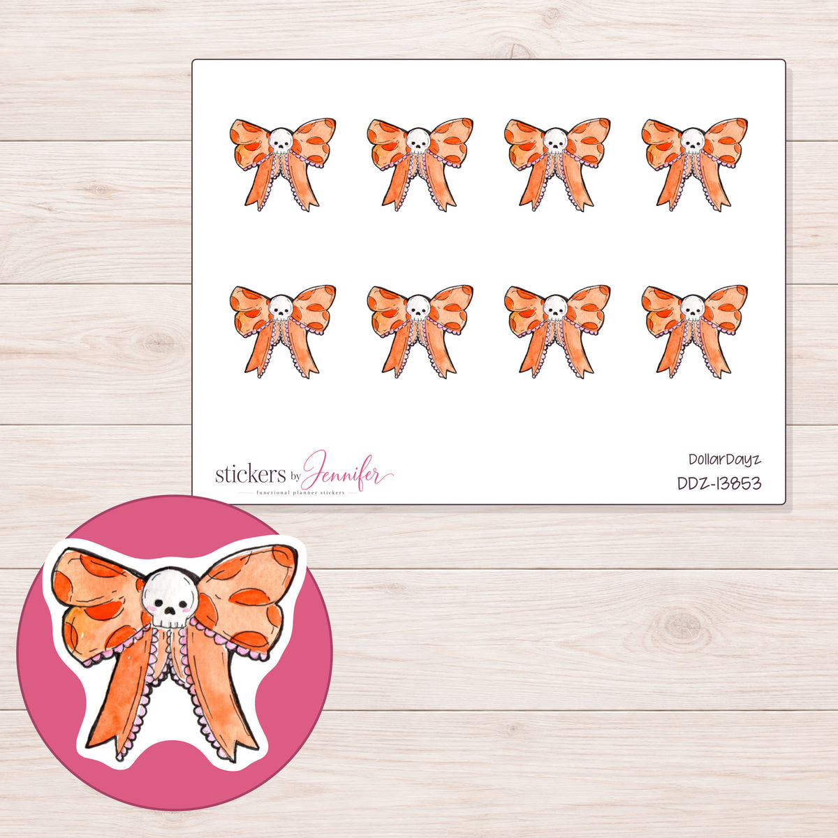 DDZ-13853 planner sticker sheet with enlarged sticker detail