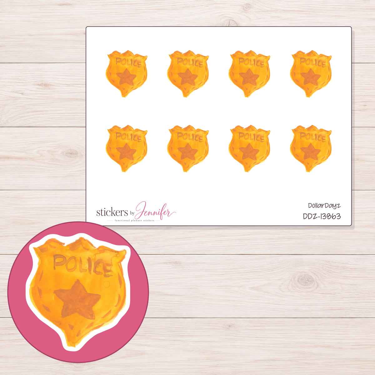 DDZ-13863 planner sticker sheet with enlarged sticker detail
