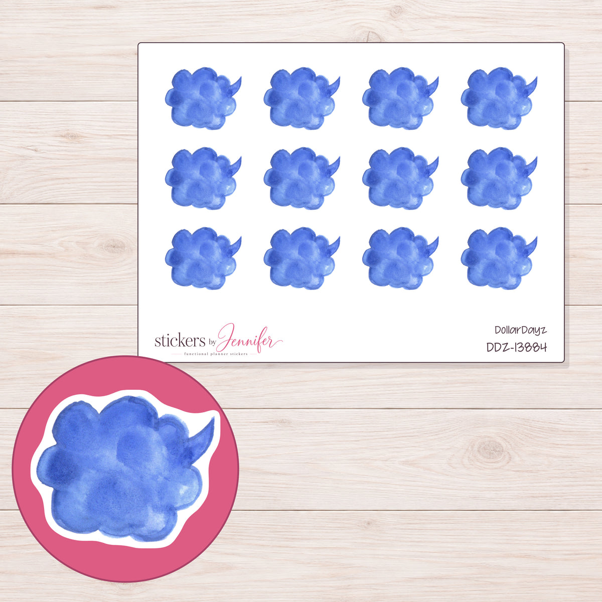 DDZ-13884 planner sticker sheet with enlarged sticker detail