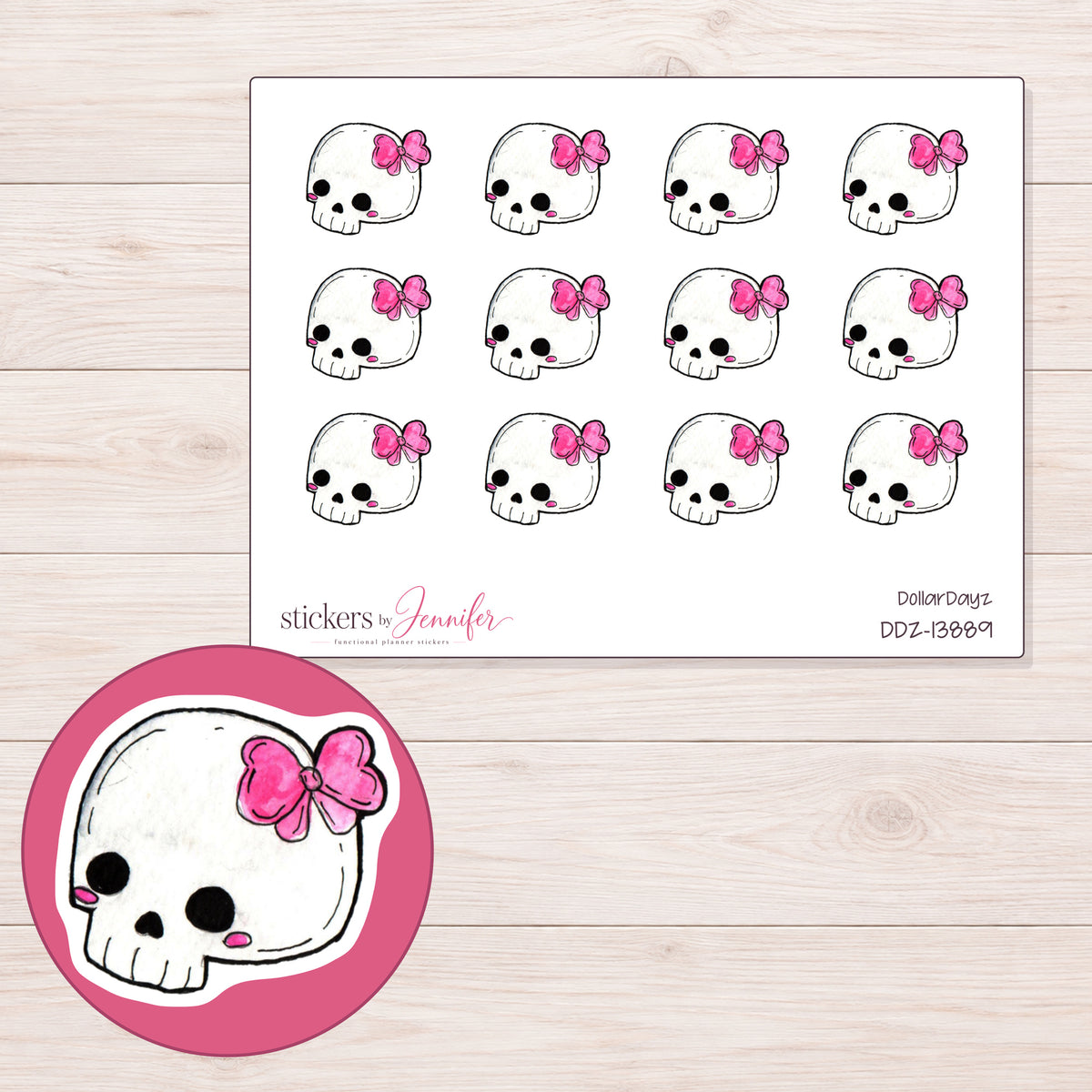 DDZ-13889 planner sticker sheet with enlarged sticker detail
