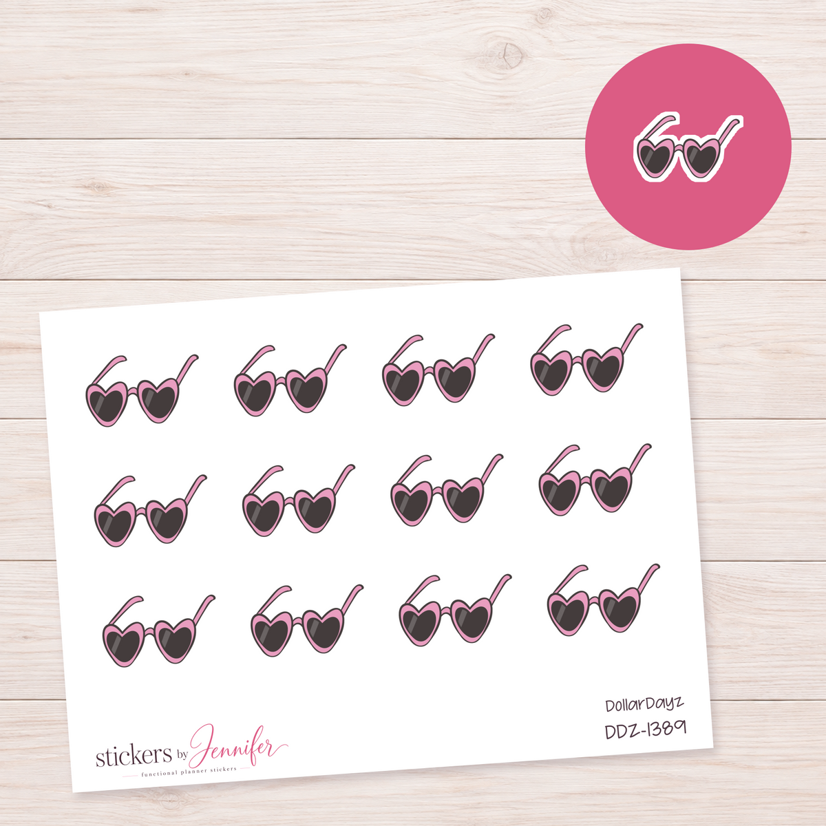 Pink Heart Sunglasses Planner Stickers | DDZ-1389