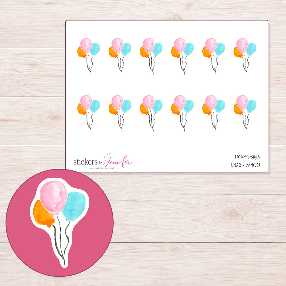 DDZ-13900 planner sticker sheet with enlarged sticker detail