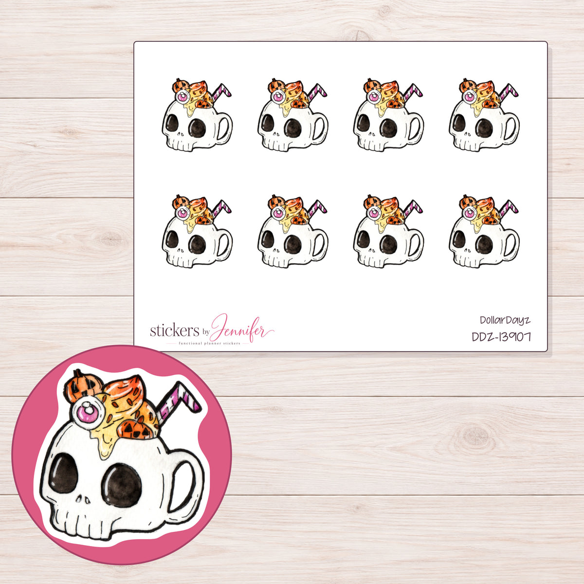 DDZ-13907 planner sticker sheet with enlarged sticker detail
