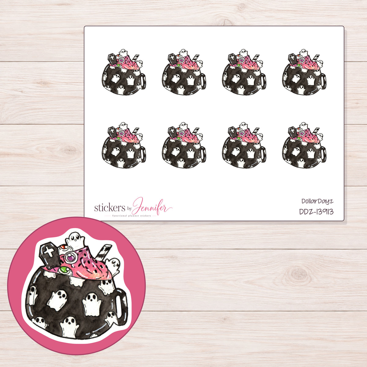 DDZ-13913 planner sticker sheet with enlarged sticker detail