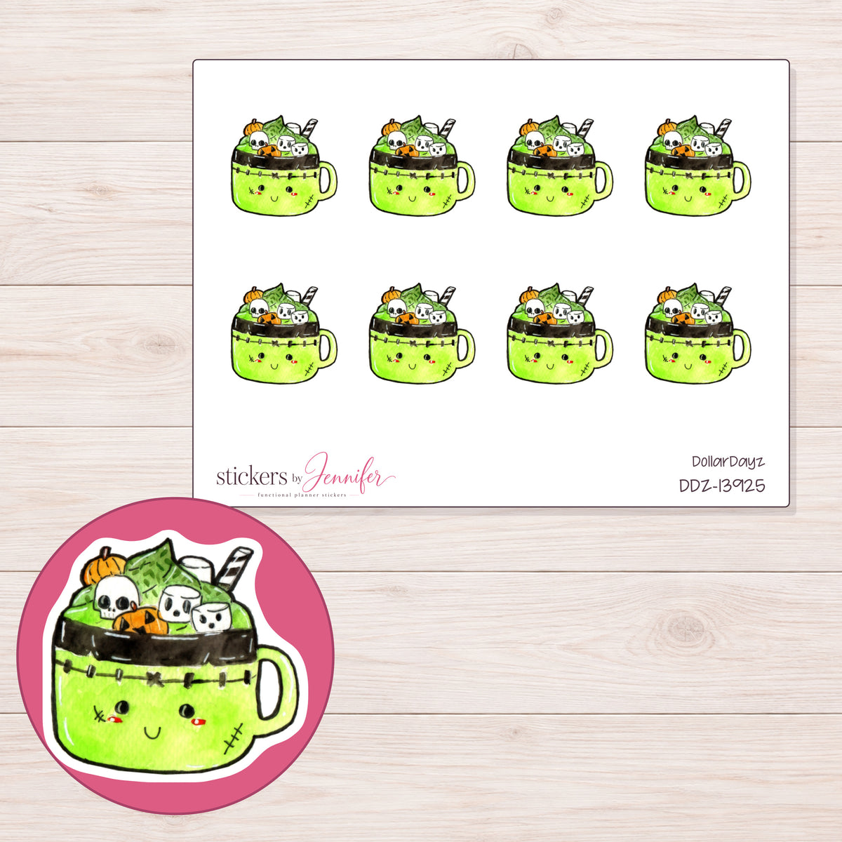 DDZ-13925 planner sticker sheet with enlarged sticker detail