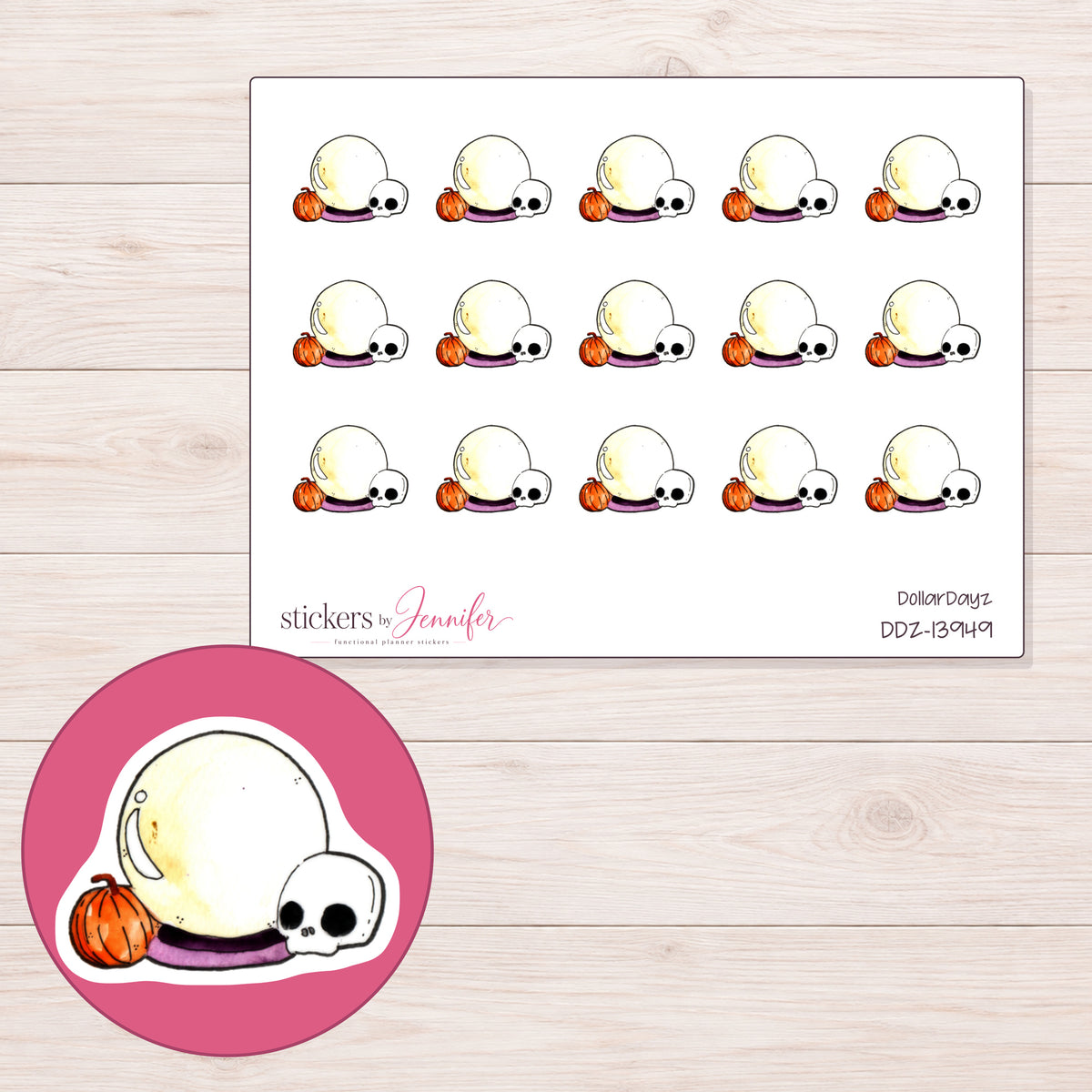 DDZ-13949 planner sticker sheet with enlarged sticker detail