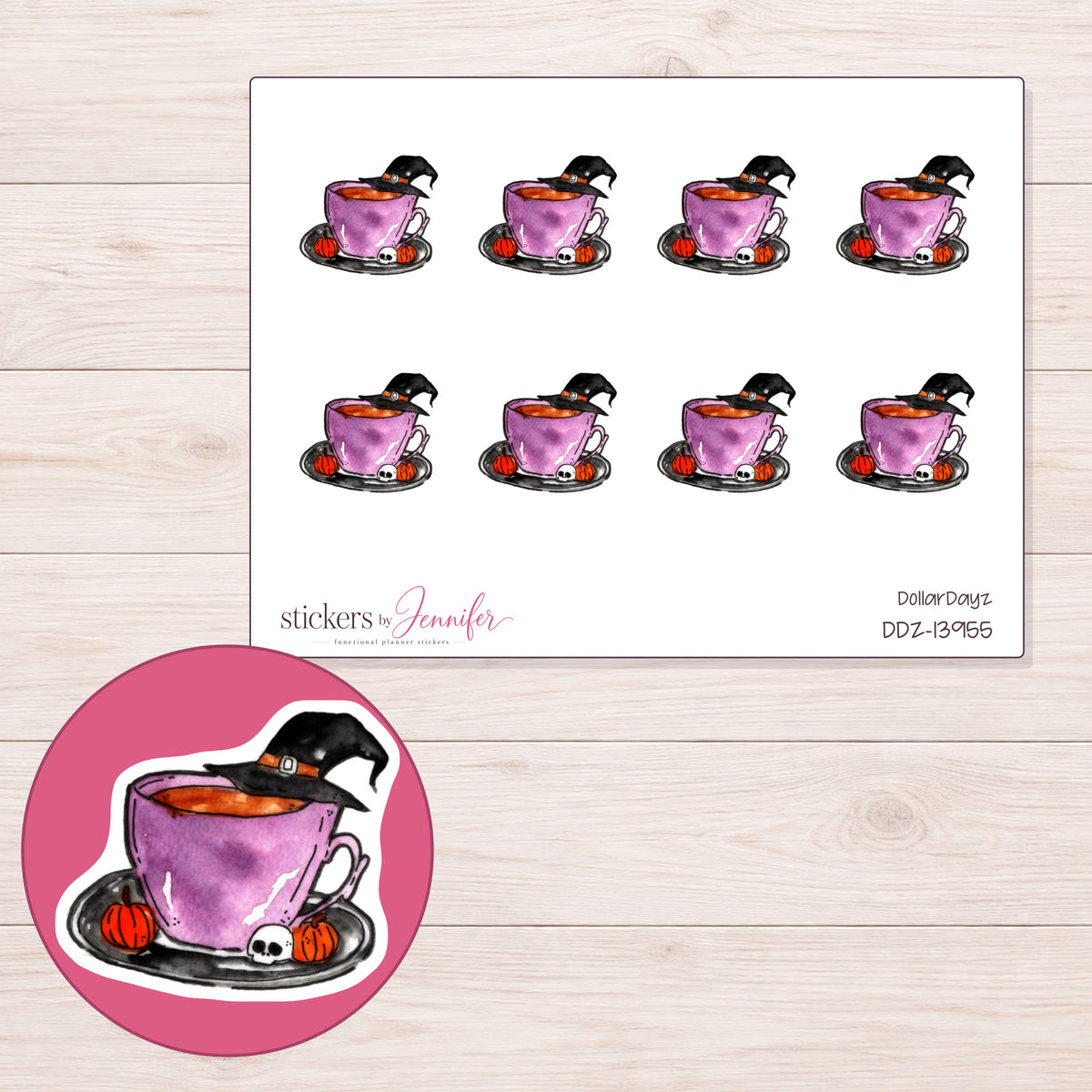 DDZ-13955 planner sticker sheet with enlarged sticker detail