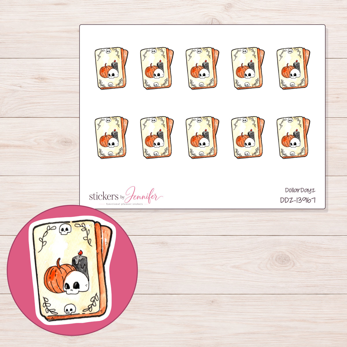 DDZ-13967 planner sticker sheet with enlarged sticker detail