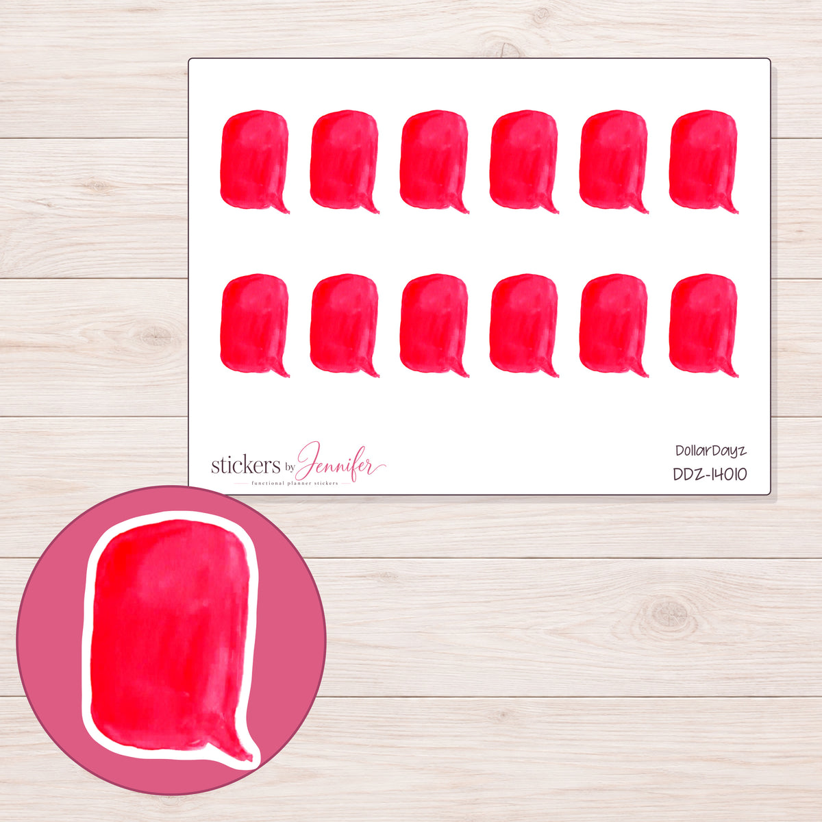 DDZ-14010 planner sticker sheet with enlarged sticker detail