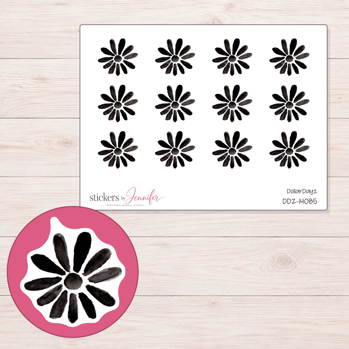 DDZ-14085 planner sticker sheet with enlarged sticker detail