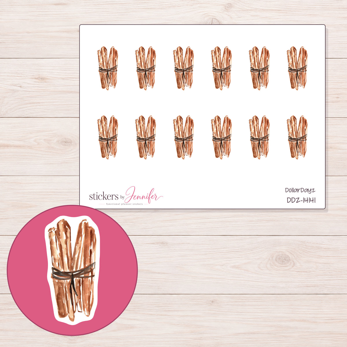 DDZ-14141 planner sticker sheet with enlarged sticker detail