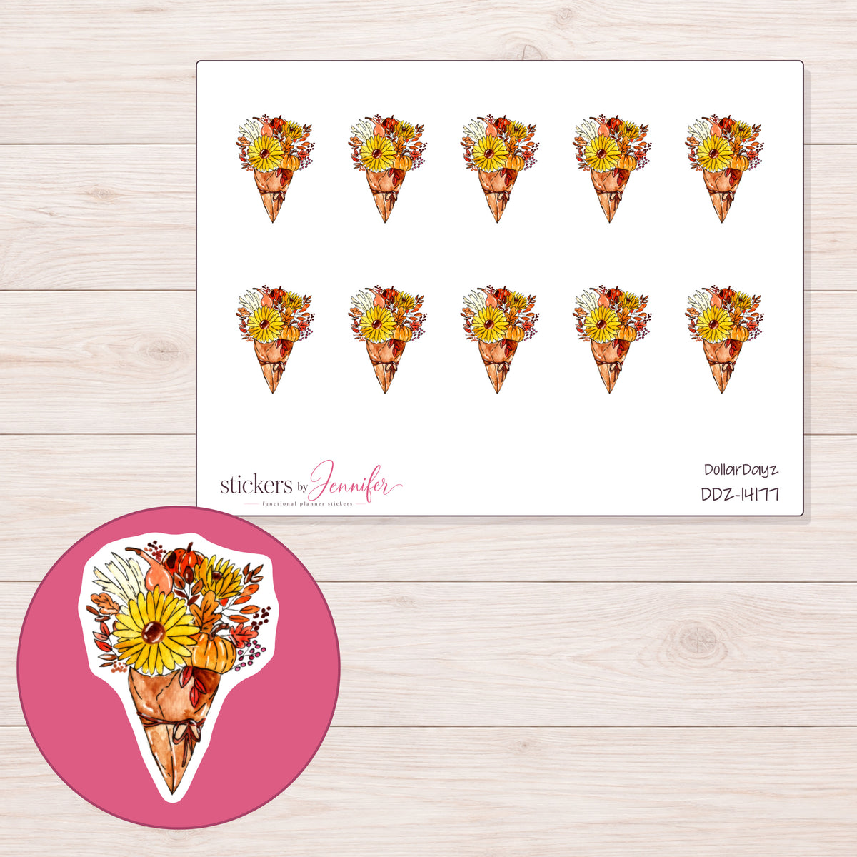 DDZ-14177 planner sticker sheet with enlarged sticker detail