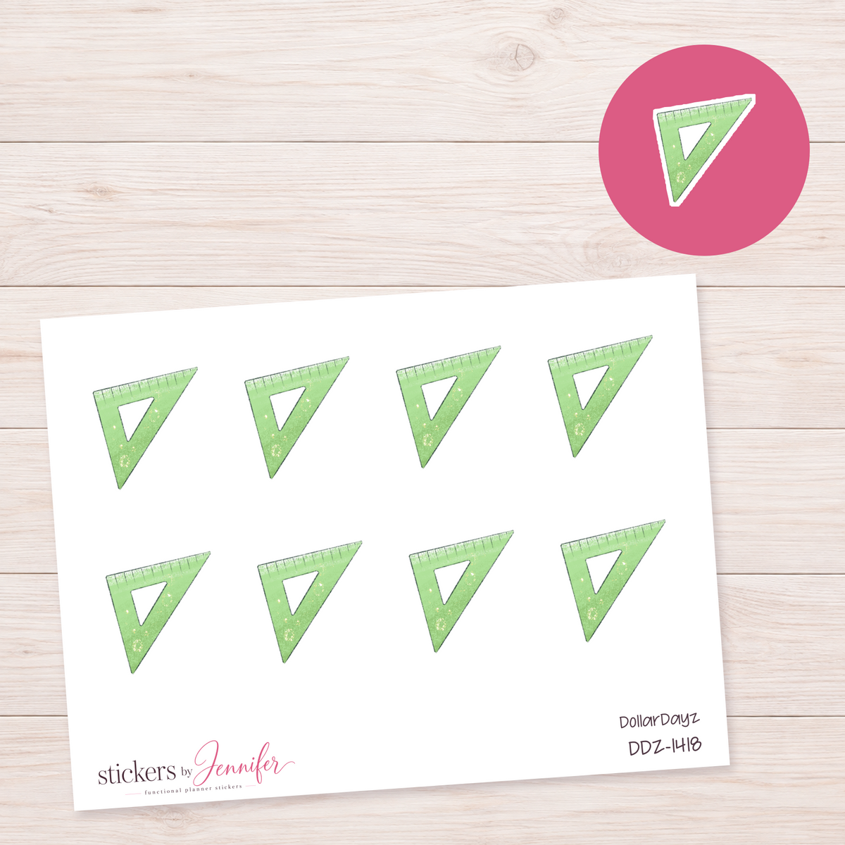 Green Triangle Ruler Planner Stickers | DDZ-1418