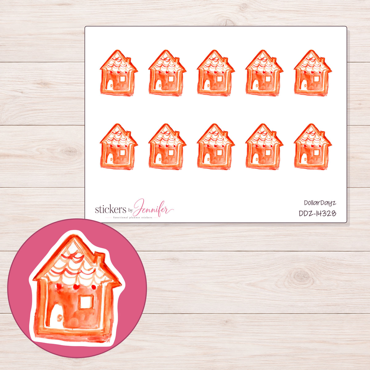 DDZ-14328 planner sticker sheet with enlarged sticker detail