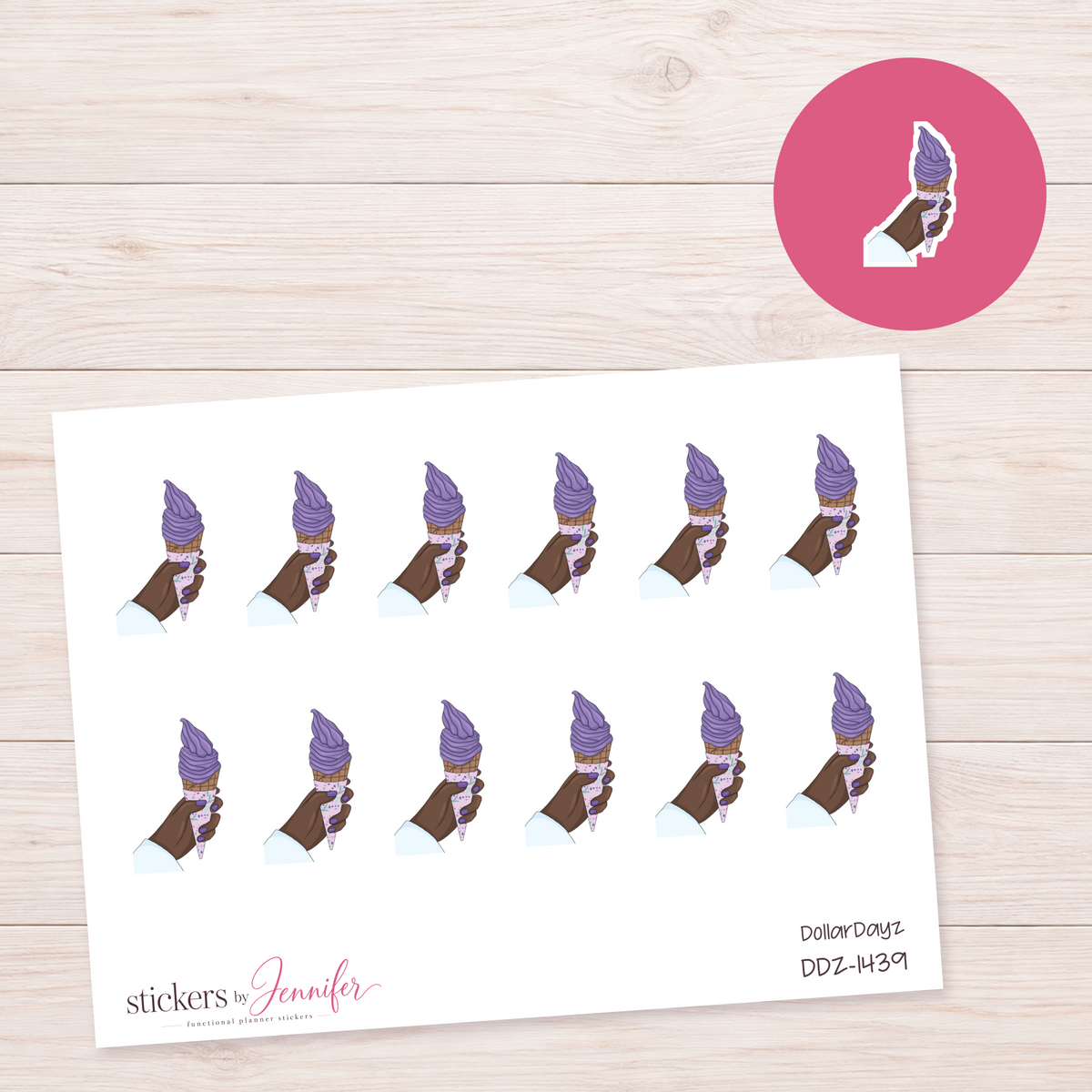 Purple Ice Cream in Hand Planner Stickers | DDZ-1439