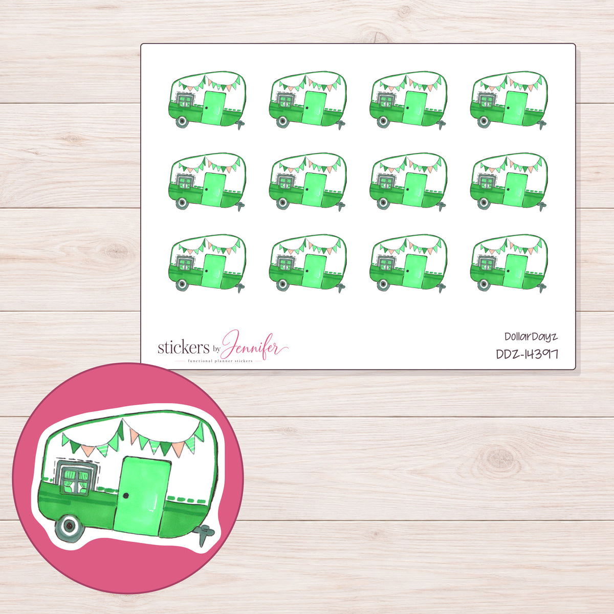 DDZ-14397 planner sticker sheet with enlarged sticker detail