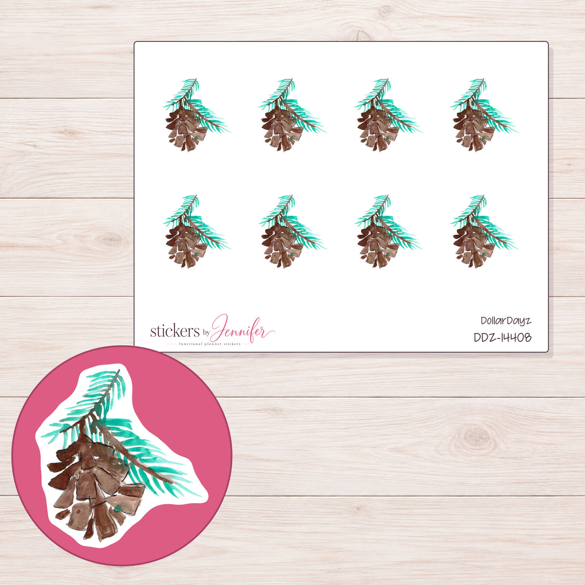 DDZ-14408 planner sticker sheet with enlarged sticker detail