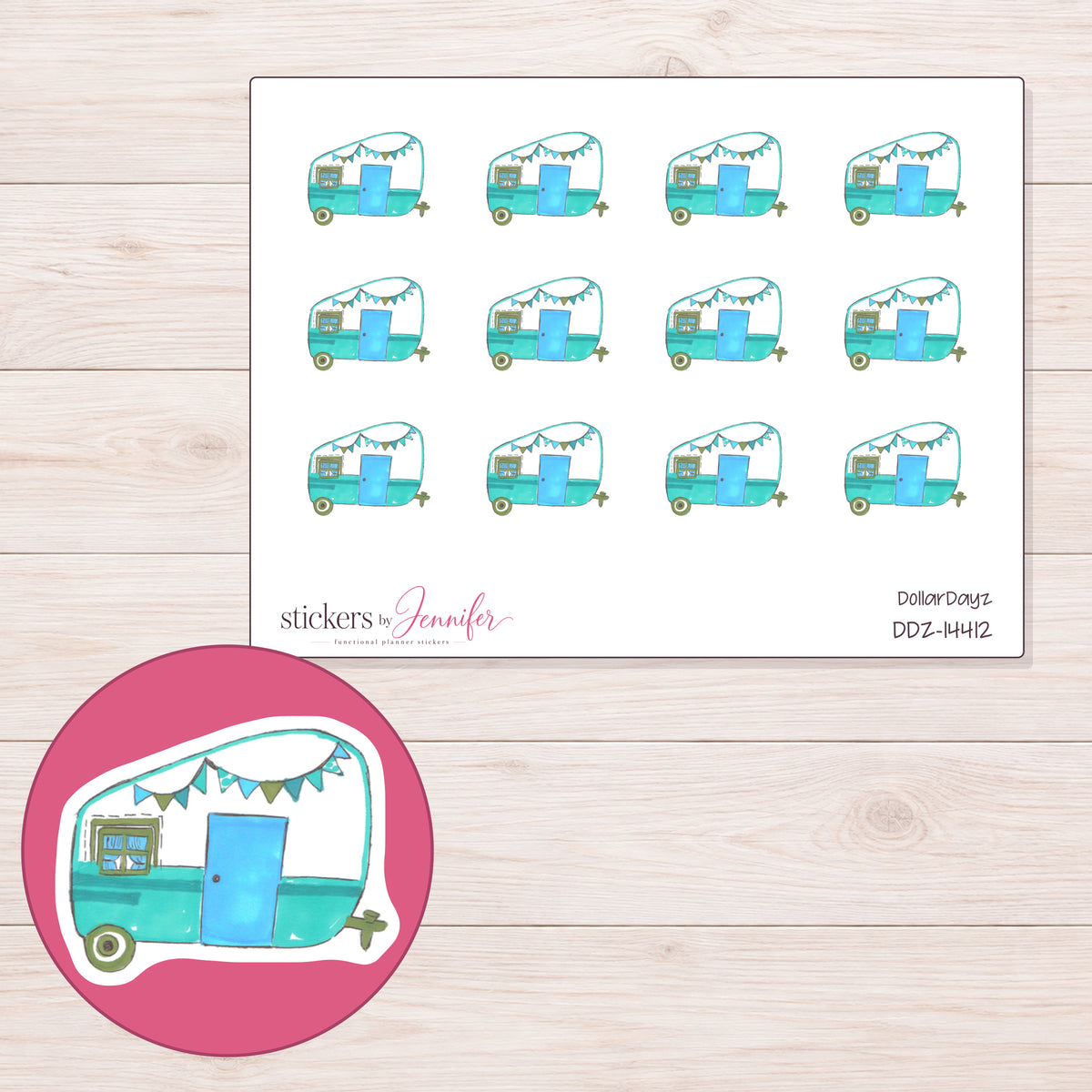 DDZ-14412 planner sticker sheet with enlarged sticker detail
