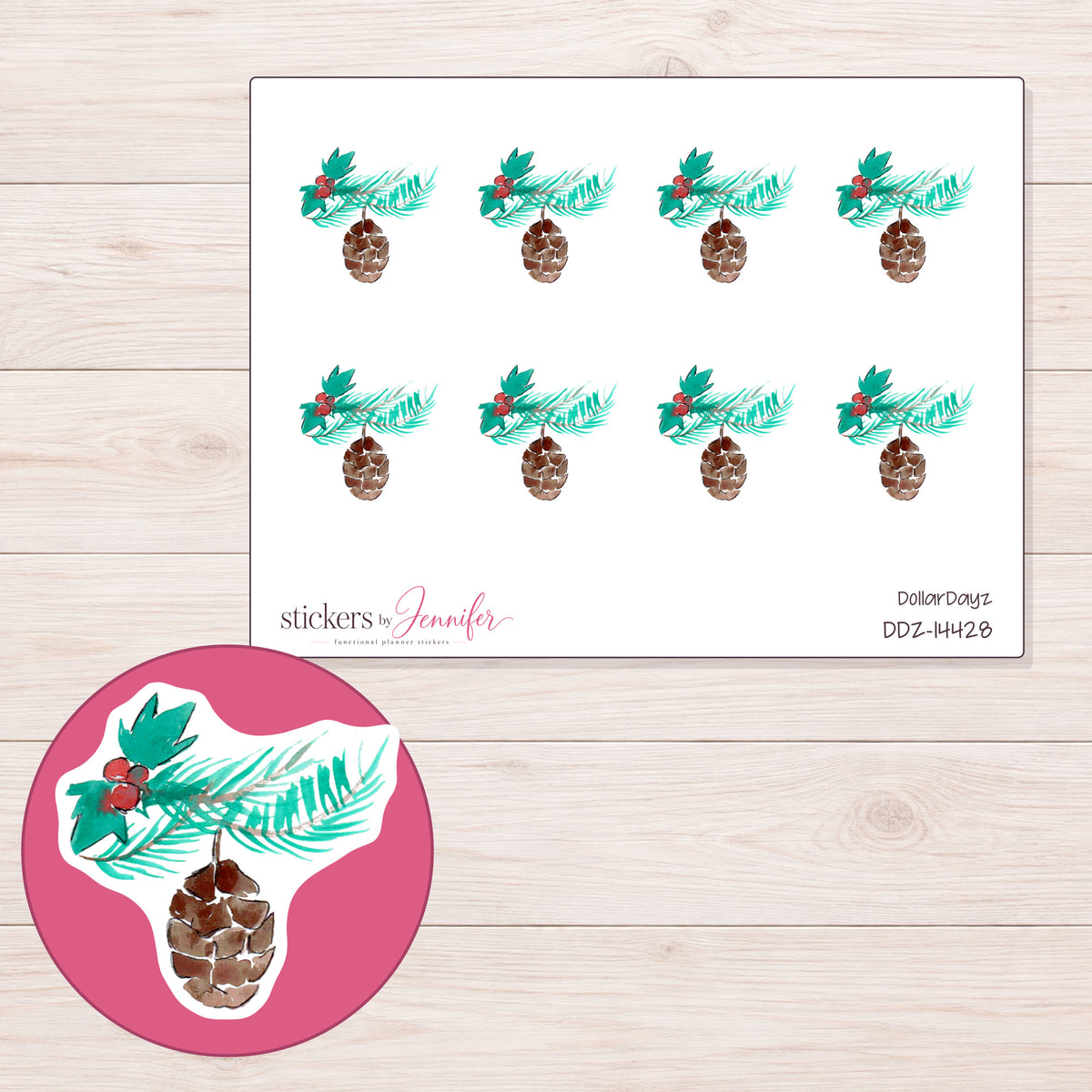 DDZ-14428 planner sticker sheet with enlarged sticker detail