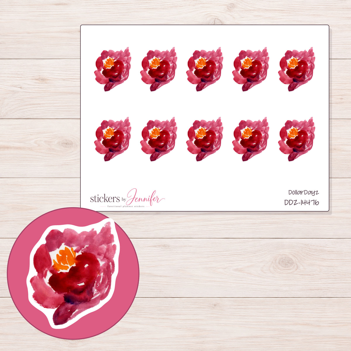 DDZ-14476 planner sticker sheet with enlarged sticker detail