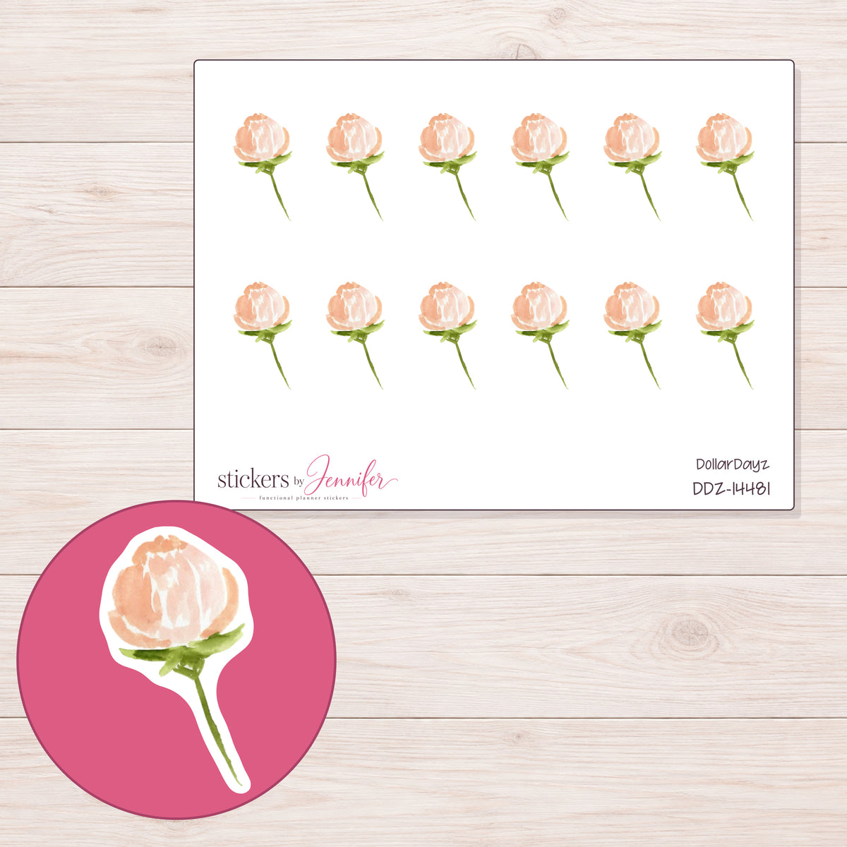 DDZ-14481 planner sticker sheet with enlarged sticker detail