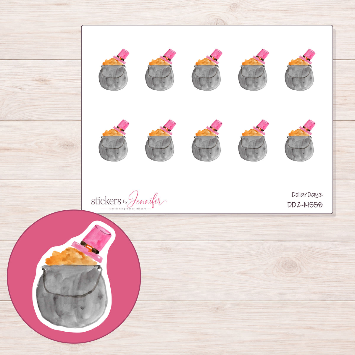 DDZ-14558 planner sticker sheet with enlarged sticker detail