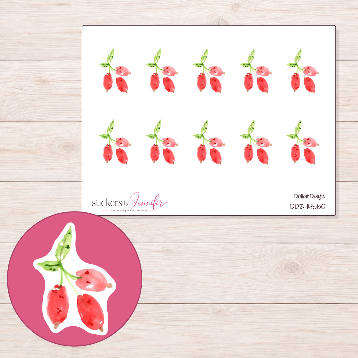 DDZ-14560 planner sticker sheet with enlarged sticker detail