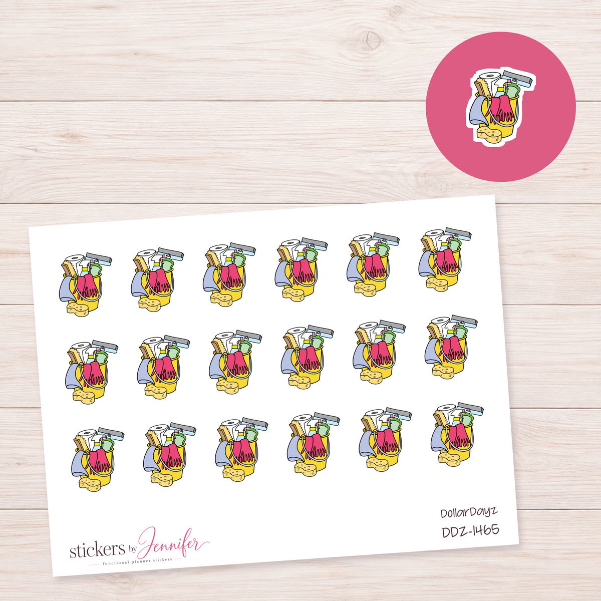 Bright Yellow Cleaning Bucket Planner Stickers | DDZ-1465