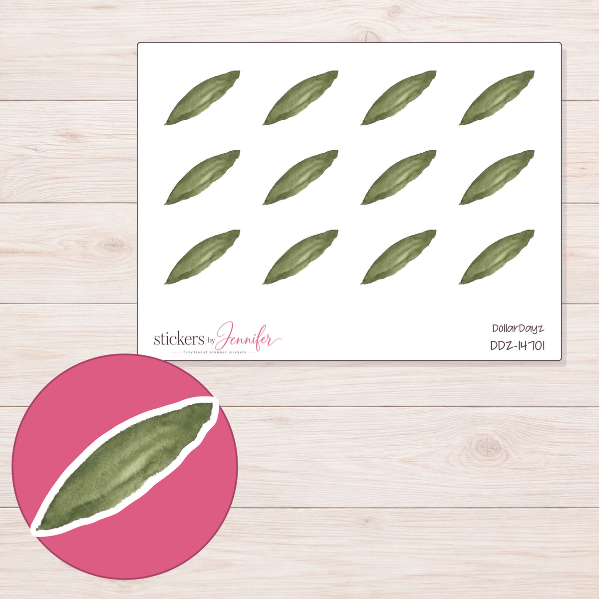 DDZ-14701 planner sticker sheet with enlarged sticker detail