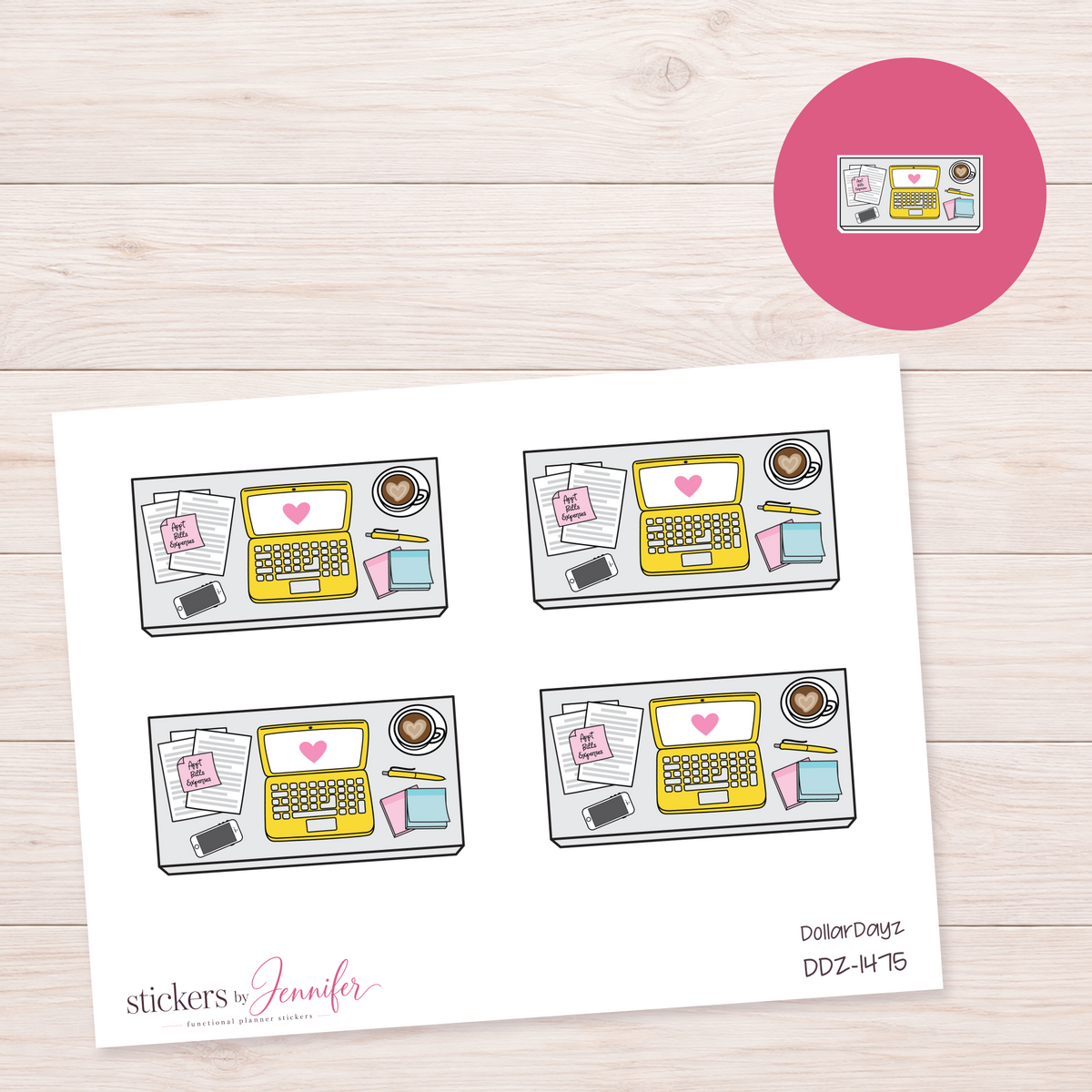 Bright Yellow Laptop Workspace Planner Stickers | DDZ-1475