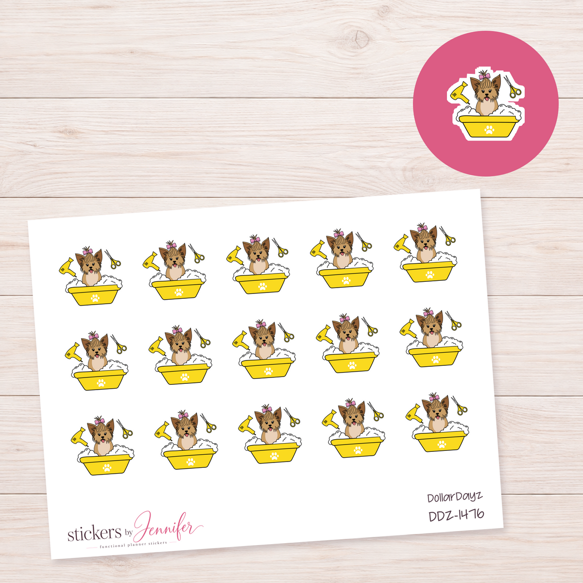 Bright Yellow Dog Grooming Bath Planner Stickers | DDZ-1476
