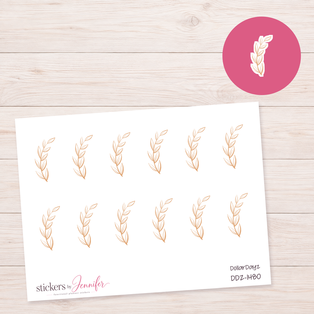 Fine Golden Leaf Stem Planner Stickers | DDZ-1480