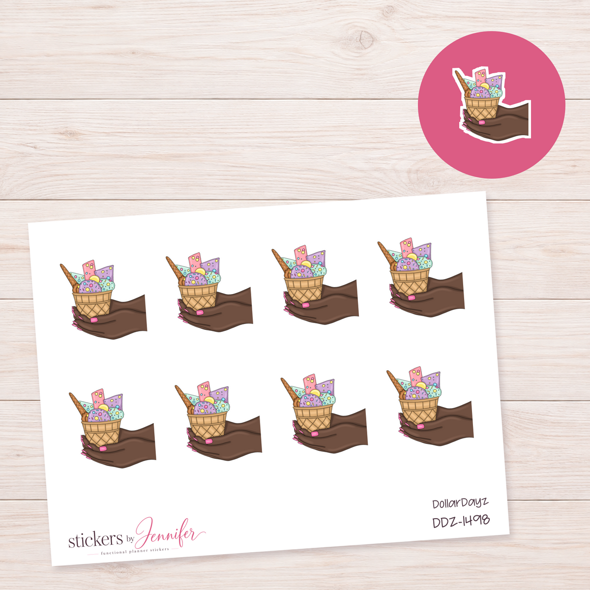 Decorated Ice Cream in Hands Planner Stickers | DDZ-1498