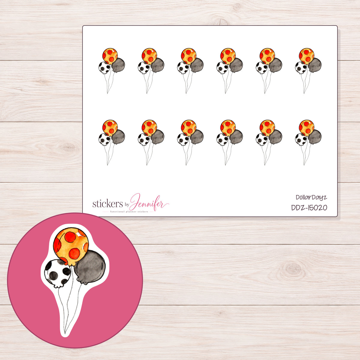 DDZ-15020 planner sticker sheet with enlarged sticker detail