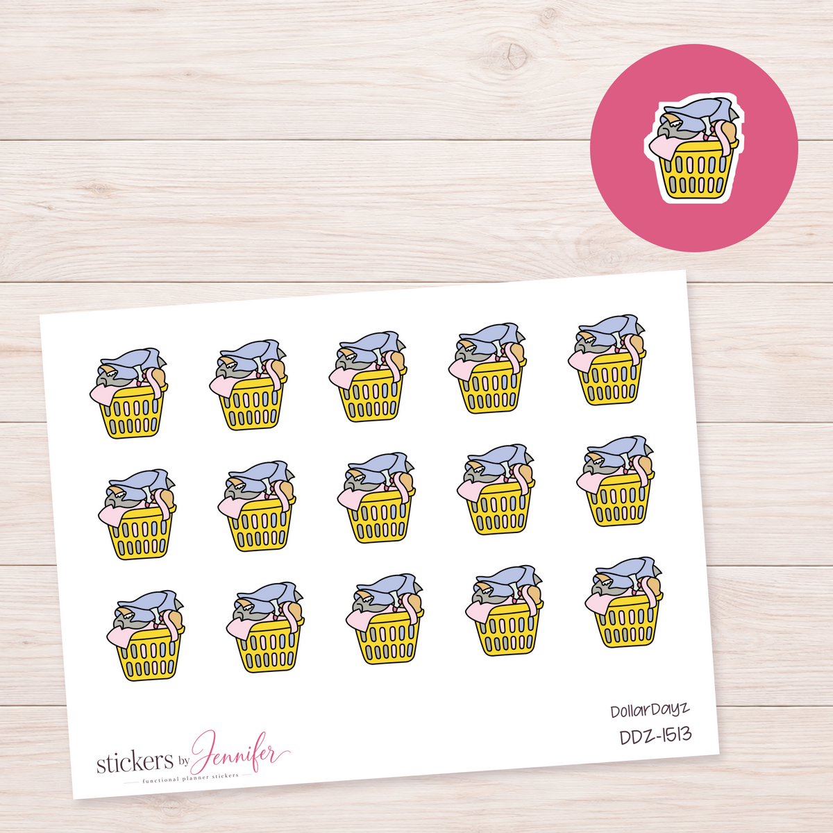 Bright Yellow Laundry Basket Planner Stickers | DDZ-1513