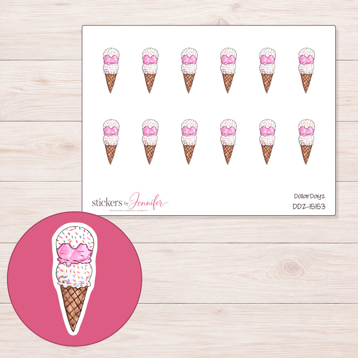 DDZ-15153 planner sticker sheet with enlarged sticker detail