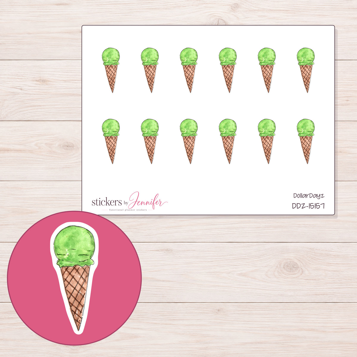 DDZ-15157 planner sticker sheet with enlarged sticker detail