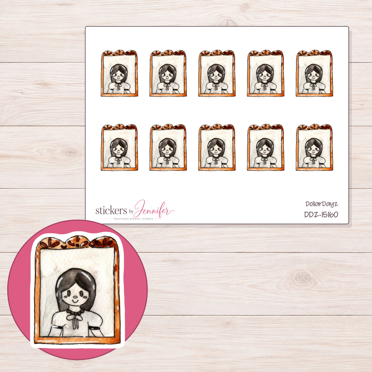 DDZ-15160 planner sticker sheet with enlarged sticker detail
