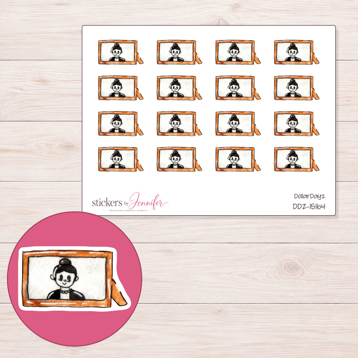 DDZ-15164 planner sticker sheet with enlarged sticker detail