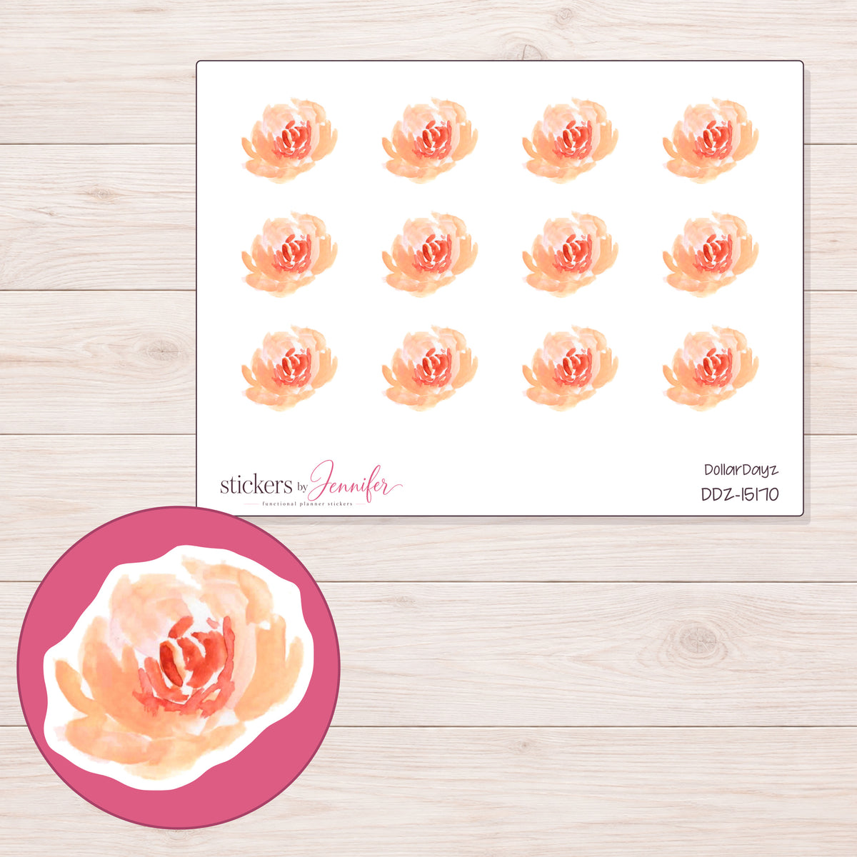 DDZ-15170 planner sticker sheet with enlarged sticker detail