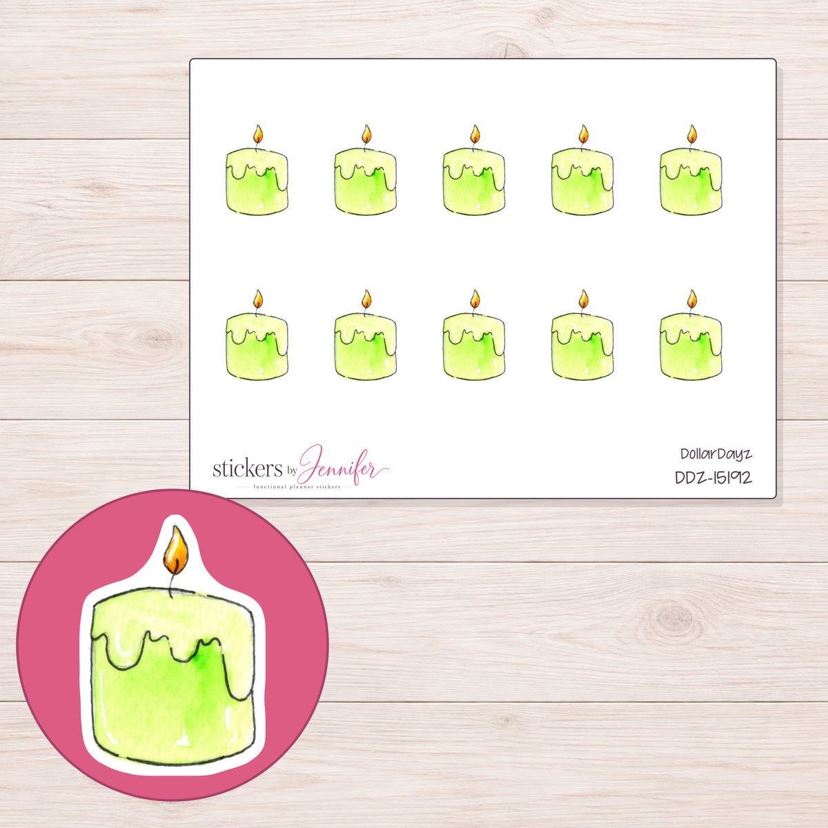 DDZ-15192 planner sticker sheet with enlarged sticker detail